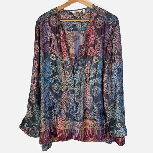Soft Surroundings Paloma Relaxed Jacket Women’s 1X Vintage Paisley Boho Kimono - Picture 2 of 11